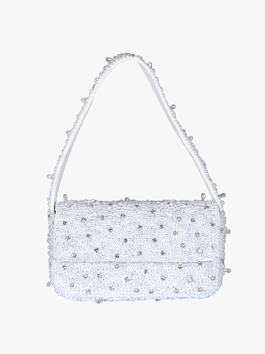 Tana Beaded Shoulder Bag Pearls and Diamonds - Jen & Co. vegan handbag