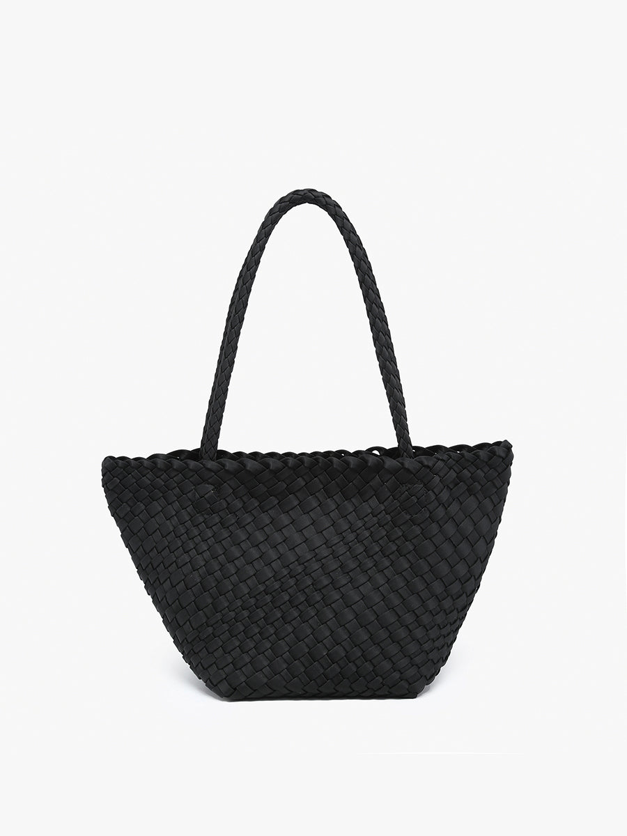 Ava Handwoven Bucket Bag/Tote in Black - Jen & Co. vegan handbag