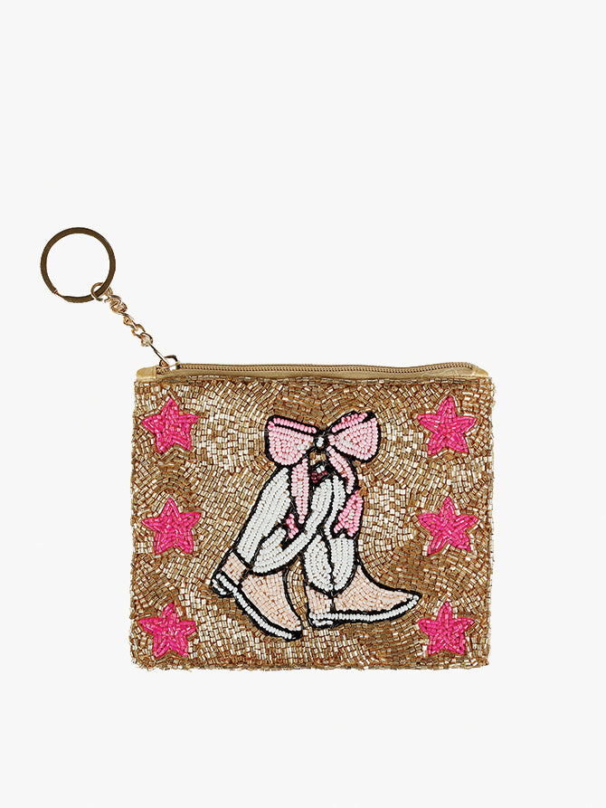 Ricki Beaded Coin Pouch Golden Boots - Jen & Co. vegan handbag