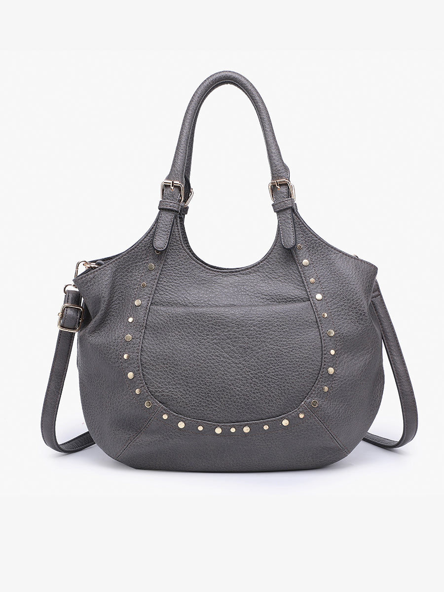 Kay Vegan Studded Hobo Charcoal - Jen & Co. vegan handbag