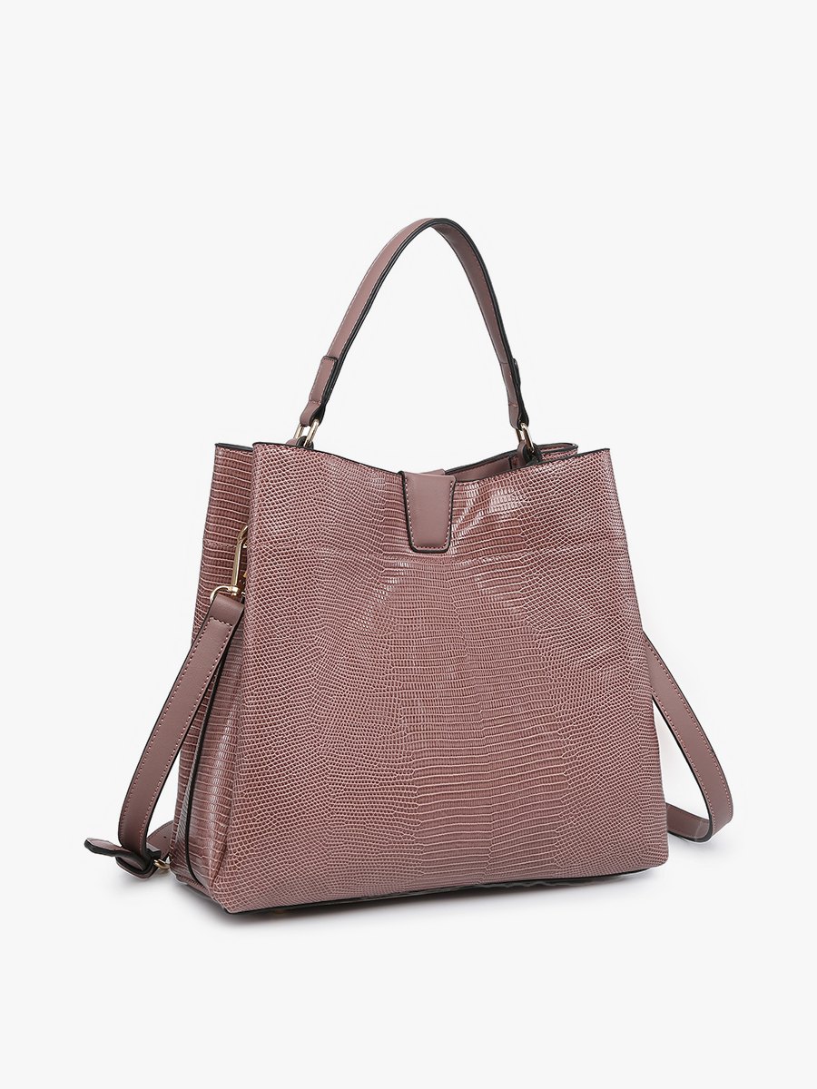 Tati Vegan Lizard Satchel in Mauve - Jen & Co. vegan handbag