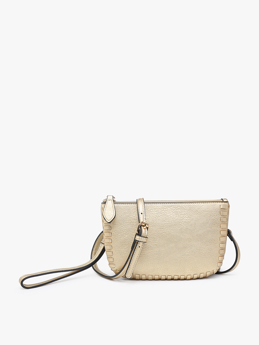Bonnie Vegan Whipstitch Clutch/Crossbody in Gold - Jen & Co. vegan handbag