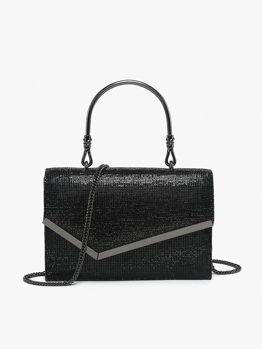 Daphne Rhinestone Envelope Clutch Black - Jen & Co. vegan handbag