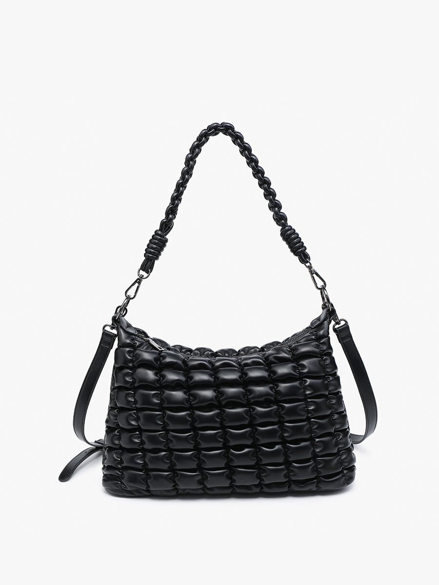 Jacqueline Quilted Satchel/Shoulder Bag Black - Jen & Co. vegan handbag