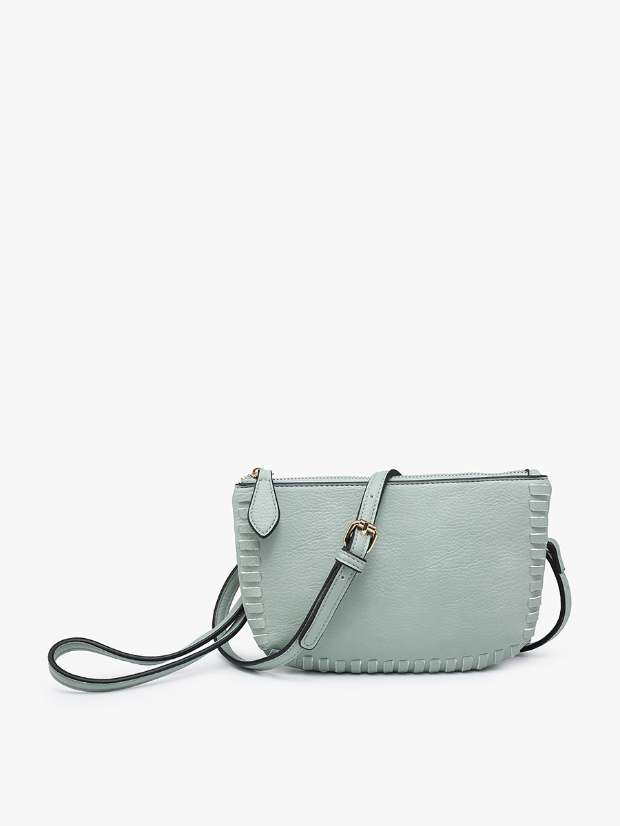Bonnie Vegan Whipstitch Clutch/Crossbody in Seafoam - Jen & Co. vegan handbag
