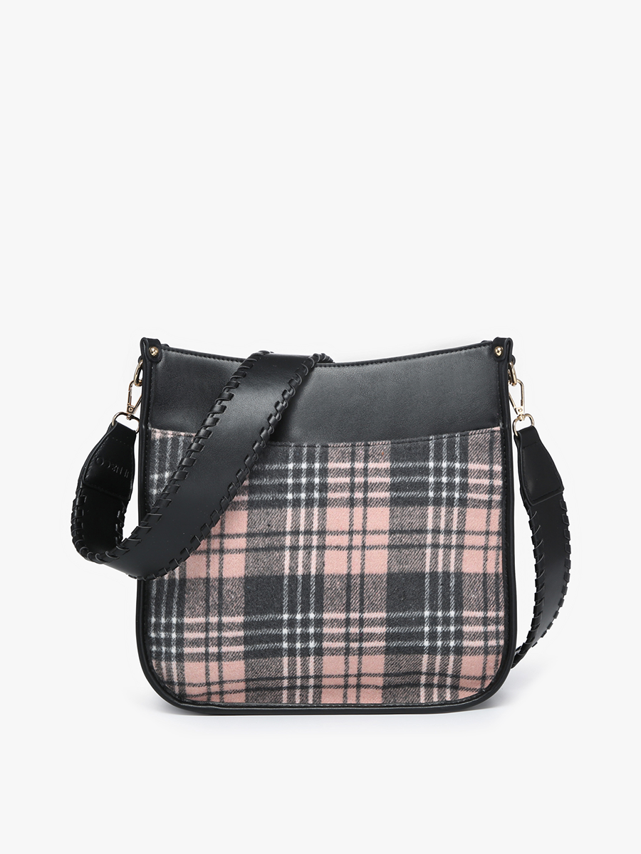 Chloe Vegan Plaid Crossbody in Pink Grey - Jen & Co. vegan handbag
