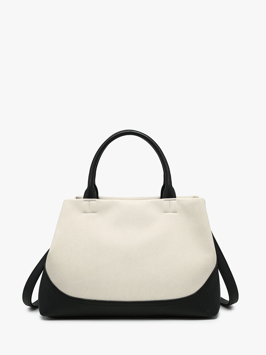Ximena Vegan Suede Satchel Off White Black - Jen & Co. vegan handbag