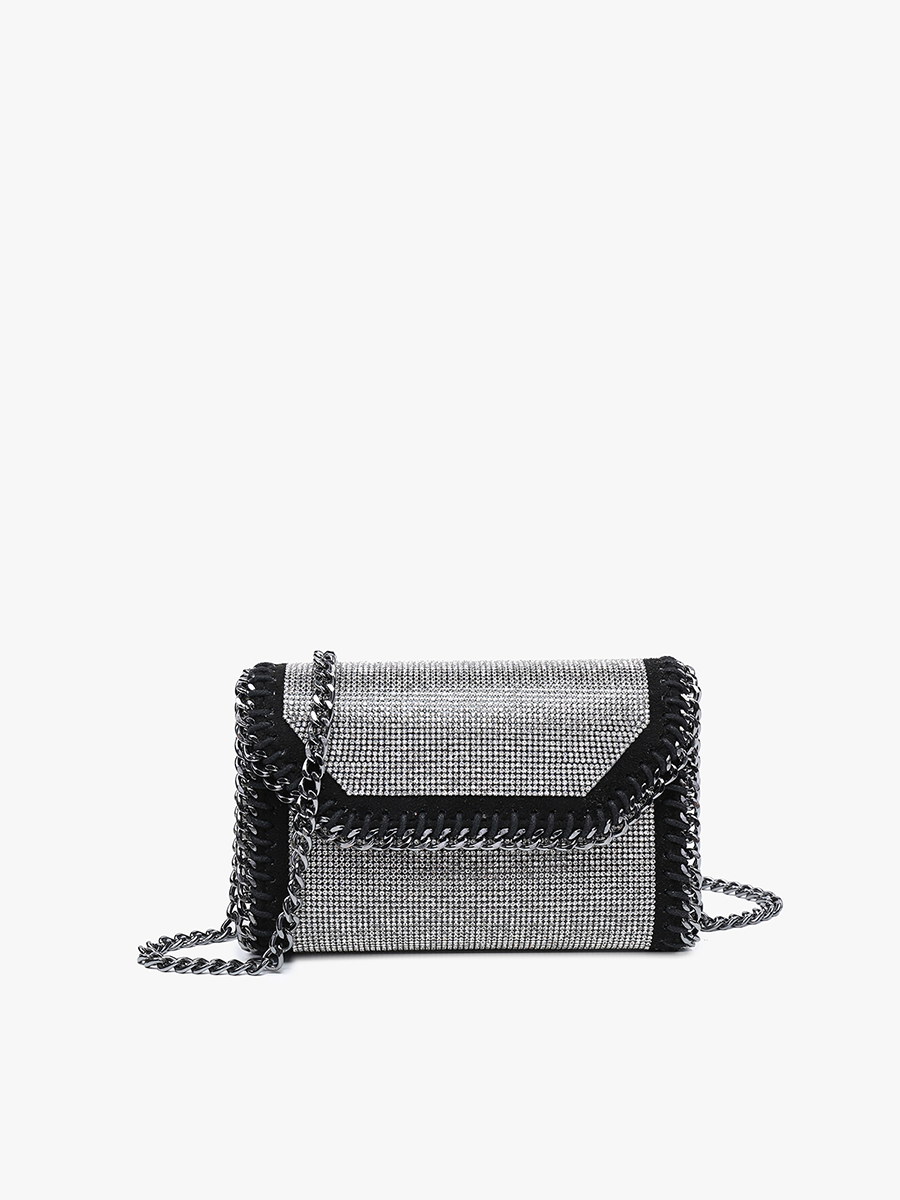 Colette Vegan Chain Detail Crossbody Silver Black - Jen & Co. vegan handbag
