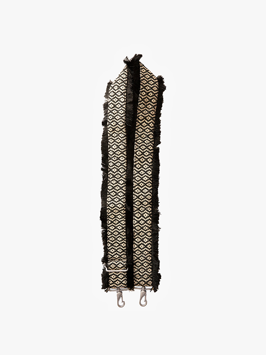 Cotton Guitar Strap Black White - Jen & Co. vegan handbag