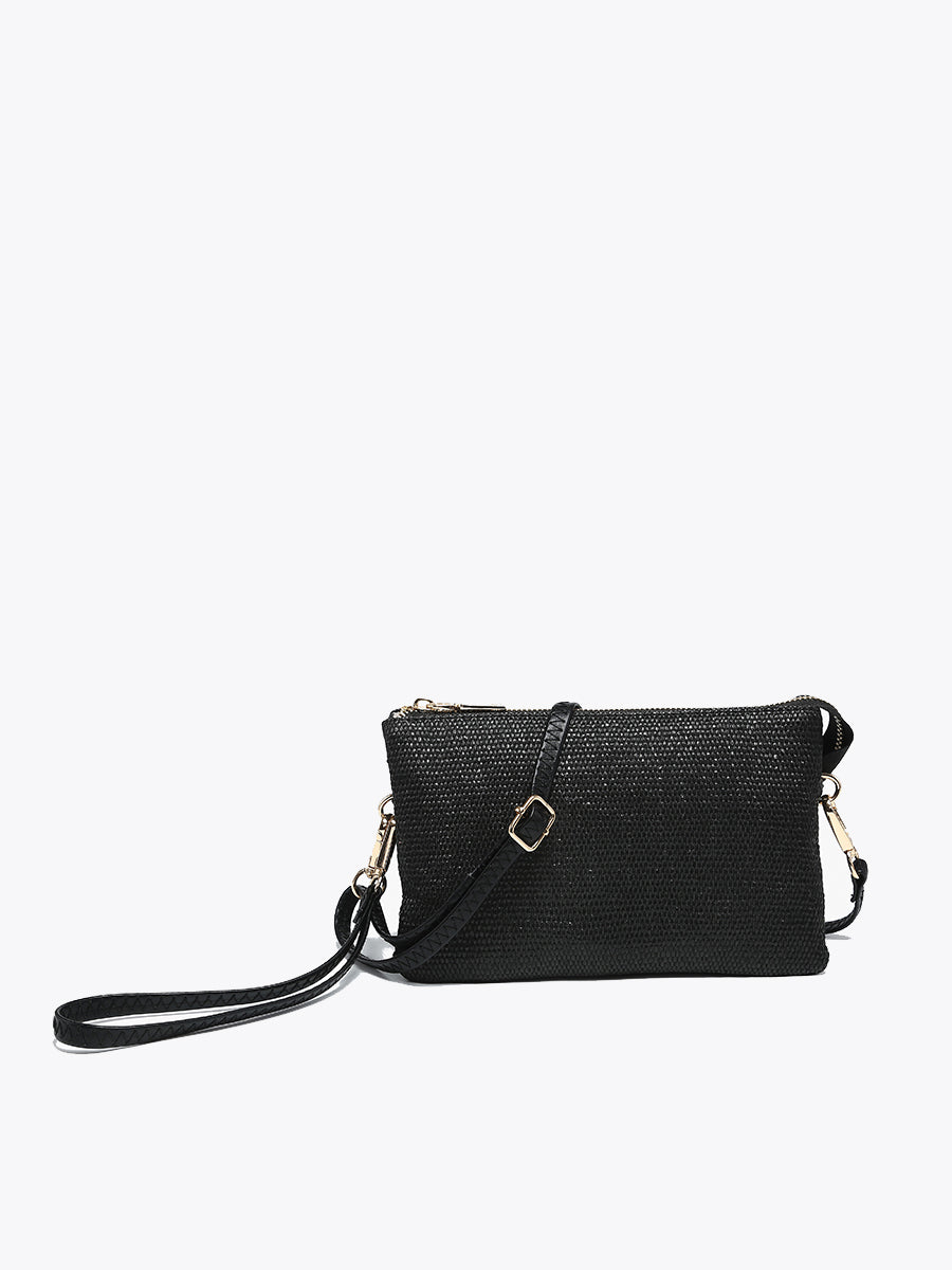 Riley Vegan Micro Straw Crossbody Black - Jen & Co. vegan handbag