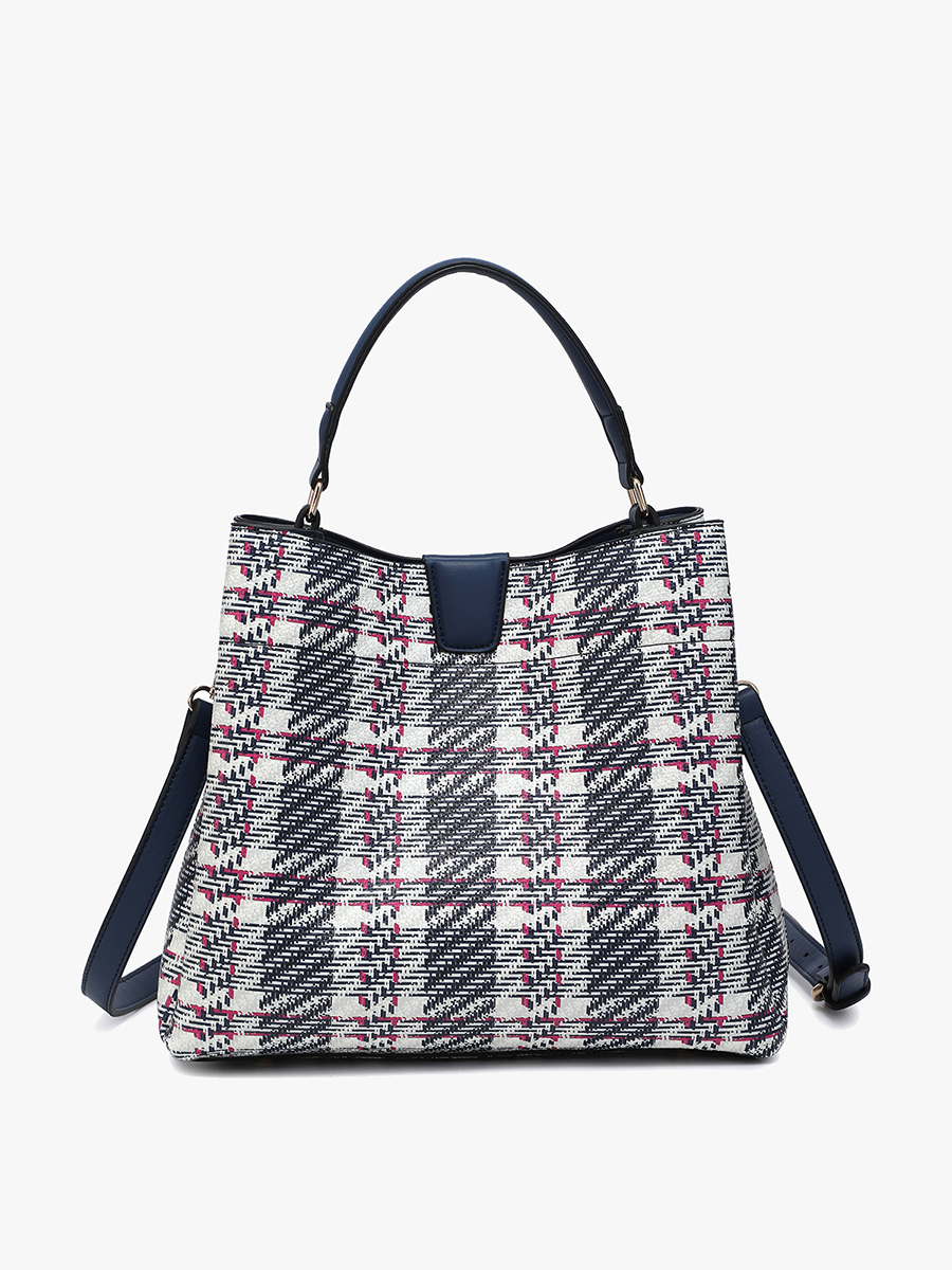 Tati Vegan Plaid Satchel in Navy - Jen & Co. vegan handbag