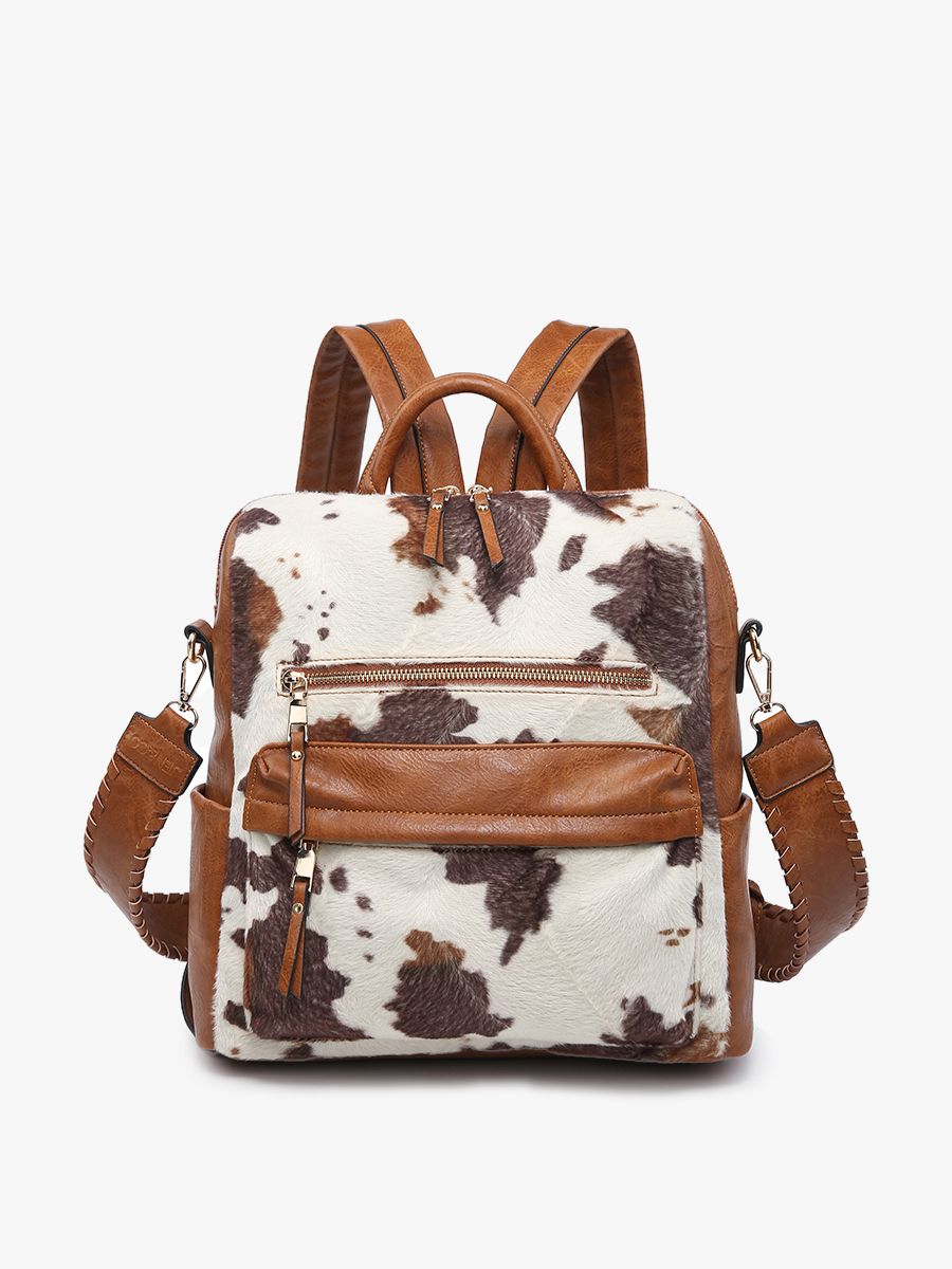 Amelia Vegan Backpack Cow-Brown - Jen & Co. vegan handbag