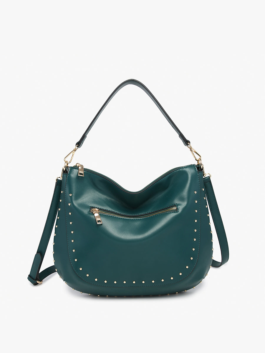 Aurelia Vegan Studded Hobo in Peacock - Jen & Co. vegan handbag
