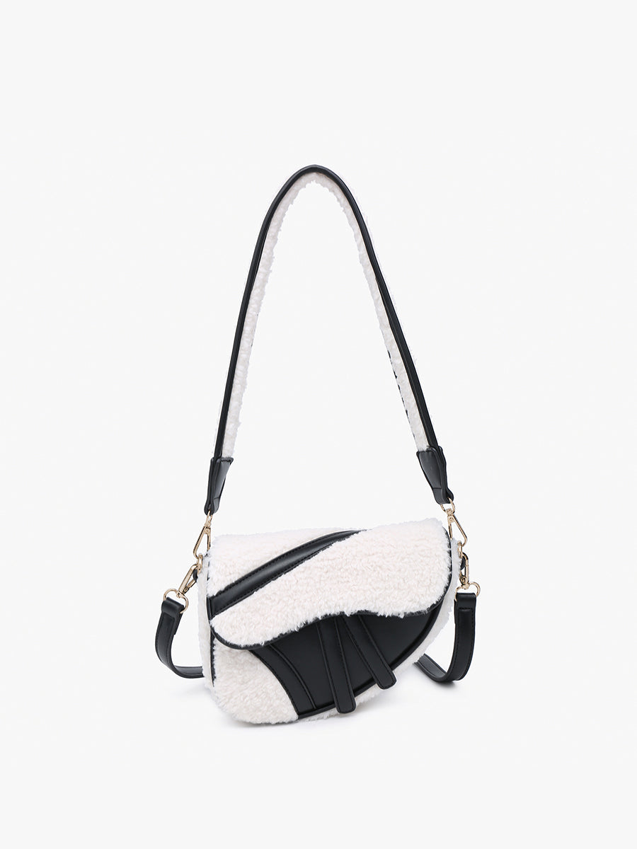 Kori Vegan Sherpa Crossbody Black White - Jen & Co. vegan handbag