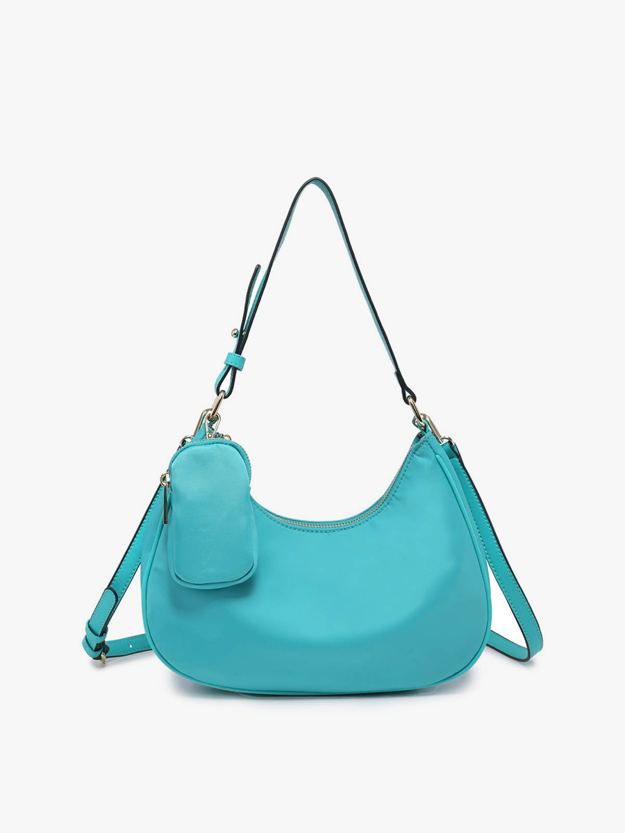 Jada Vegan Nylon Shoulder Bag in Turquoise - Jen & Co. vegan handbag