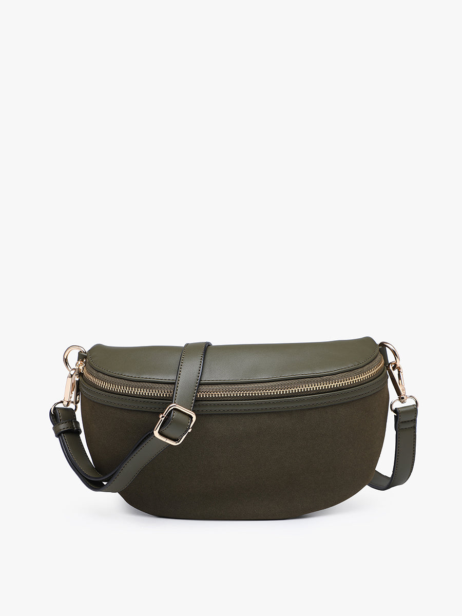 Regina Vegan Suede Sling Bag Olive - Jen & Co. vegan handbag