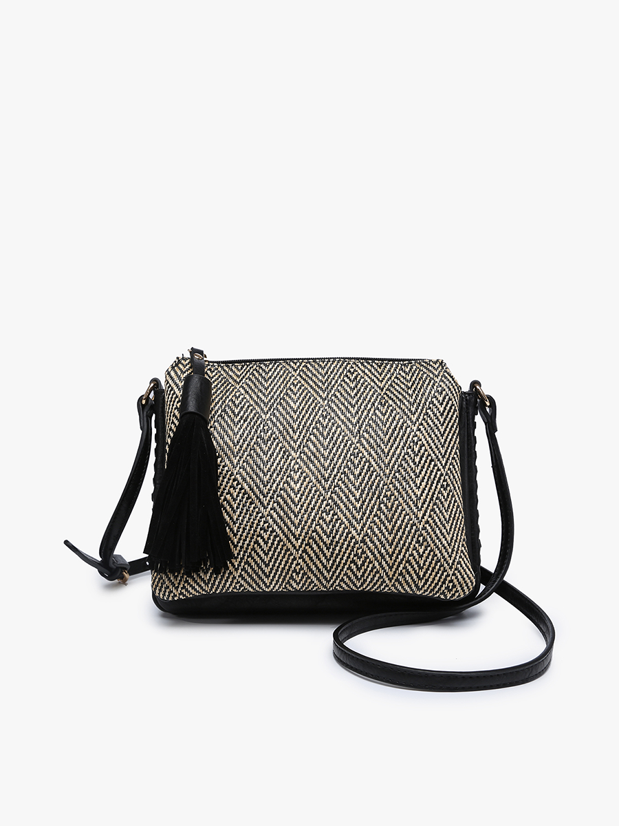 Sabrina Vegan Arrowhead Crossbody Black Tan - Jen & Co. vegan handbag