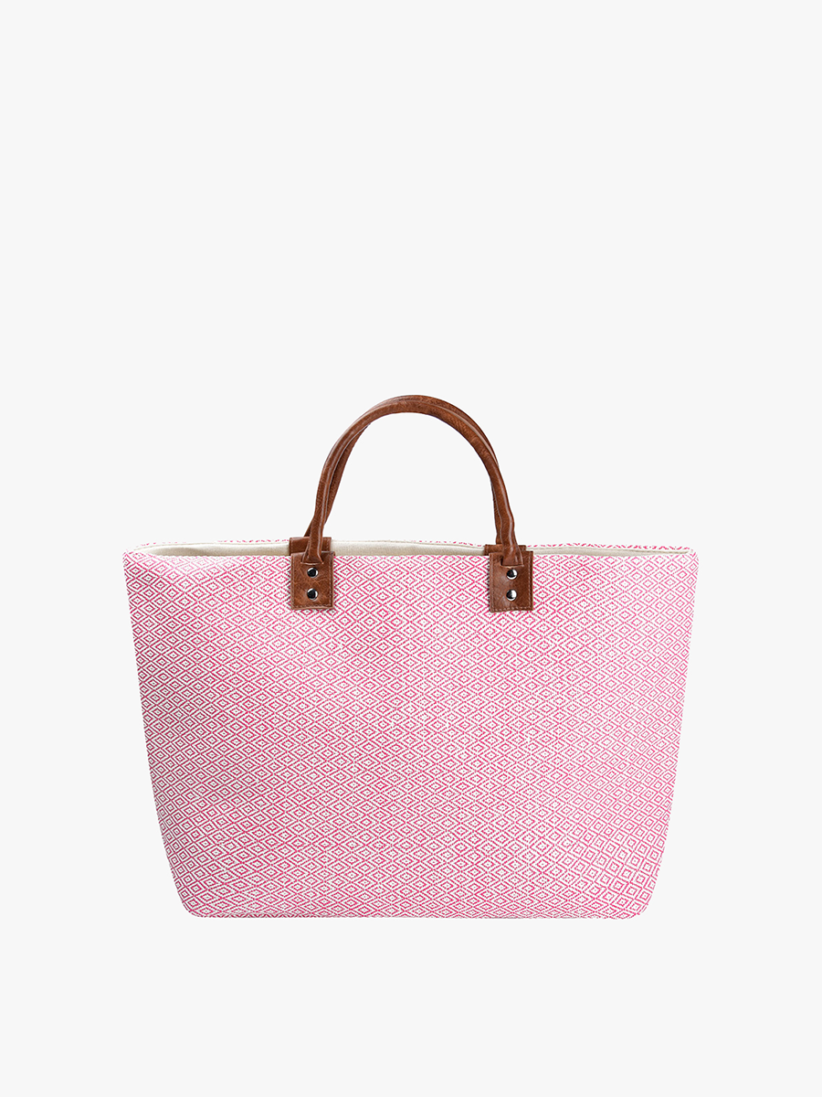 Hazel Vegan Aztec Straw Tote Fuchsia - Jen & Co. vegan handbag