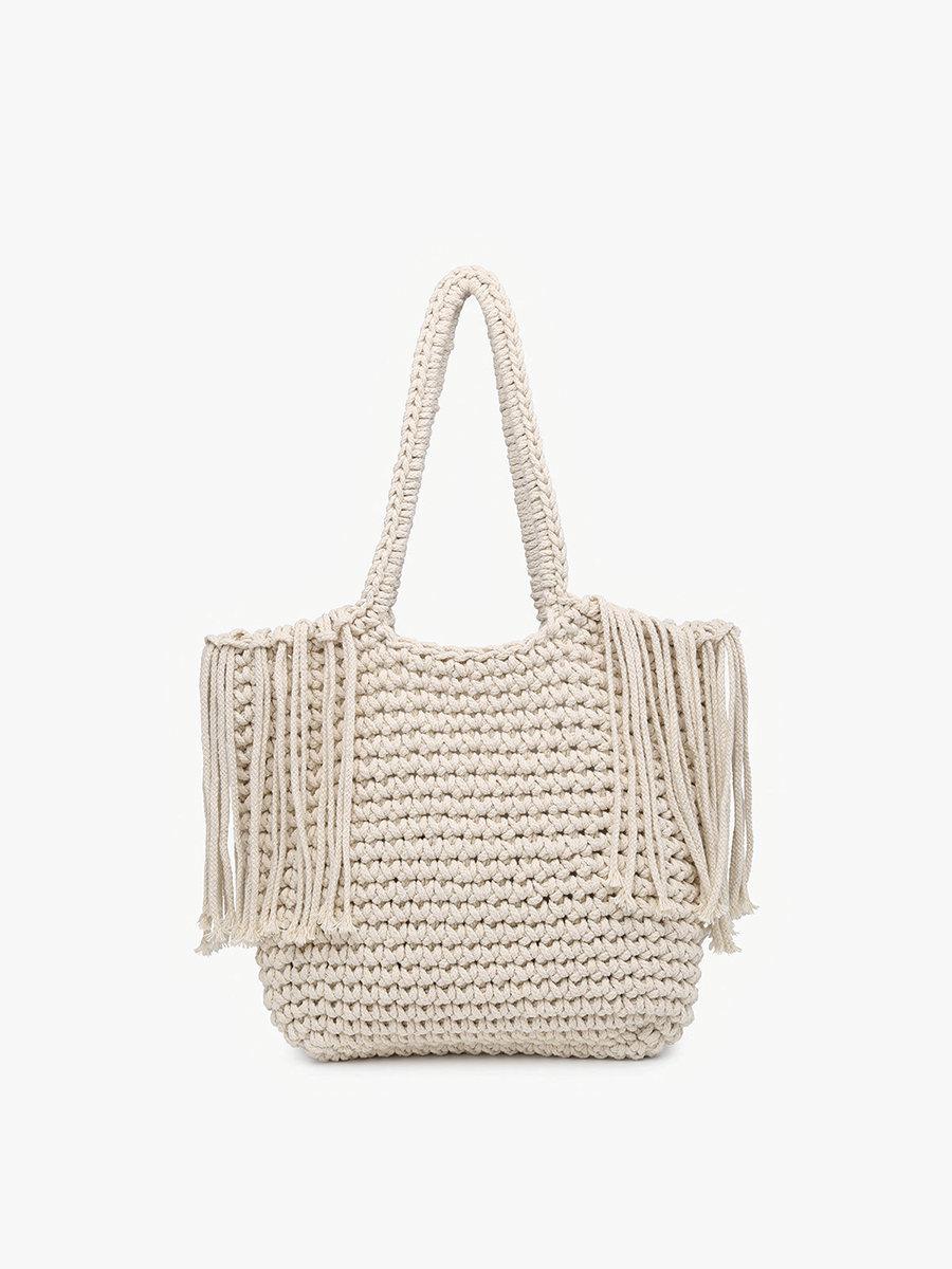 Gracie Macrame Satchel in Ivory - Jen & Co. vegan handbag