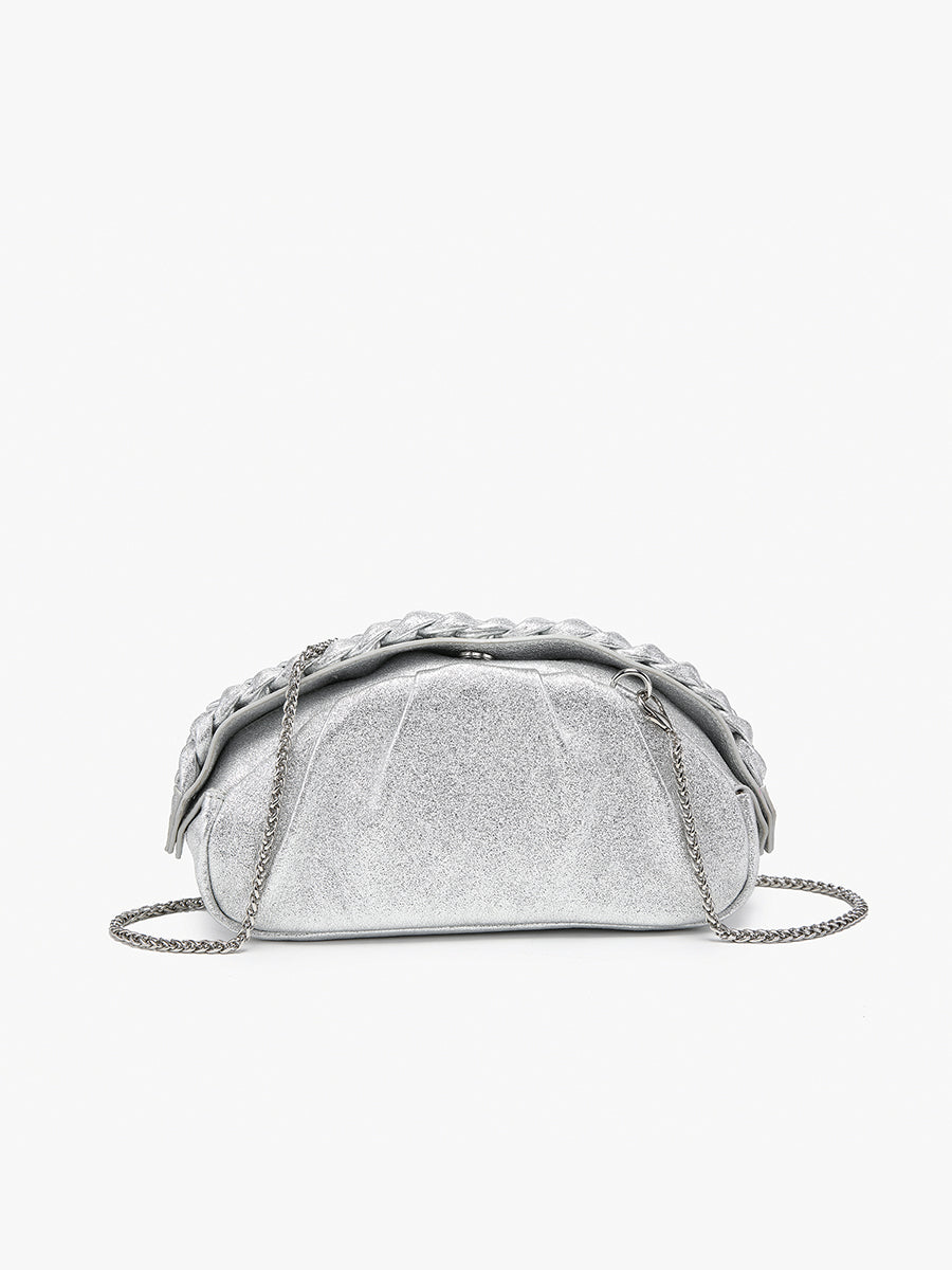 Madrigal Vegan Metallic Clutch Silver - Jen & Co. vegan handbag