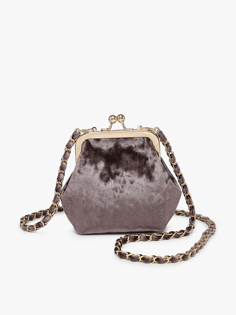 Cleo Velvet Coin Pouch in Grey - Jen & Co. vegan handbag