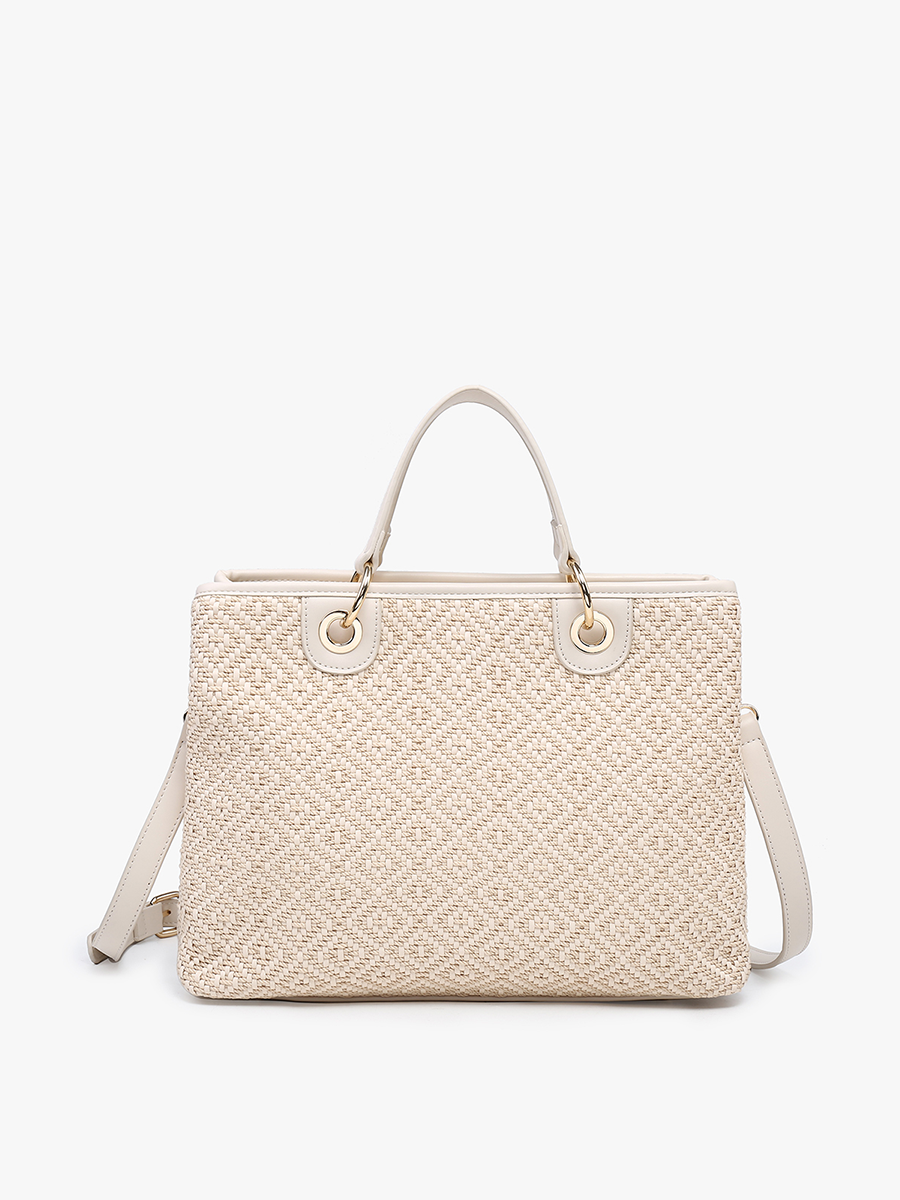 Nancy Vegan Diamond Woven Tote Off White - Jen & Co. vegan handbag