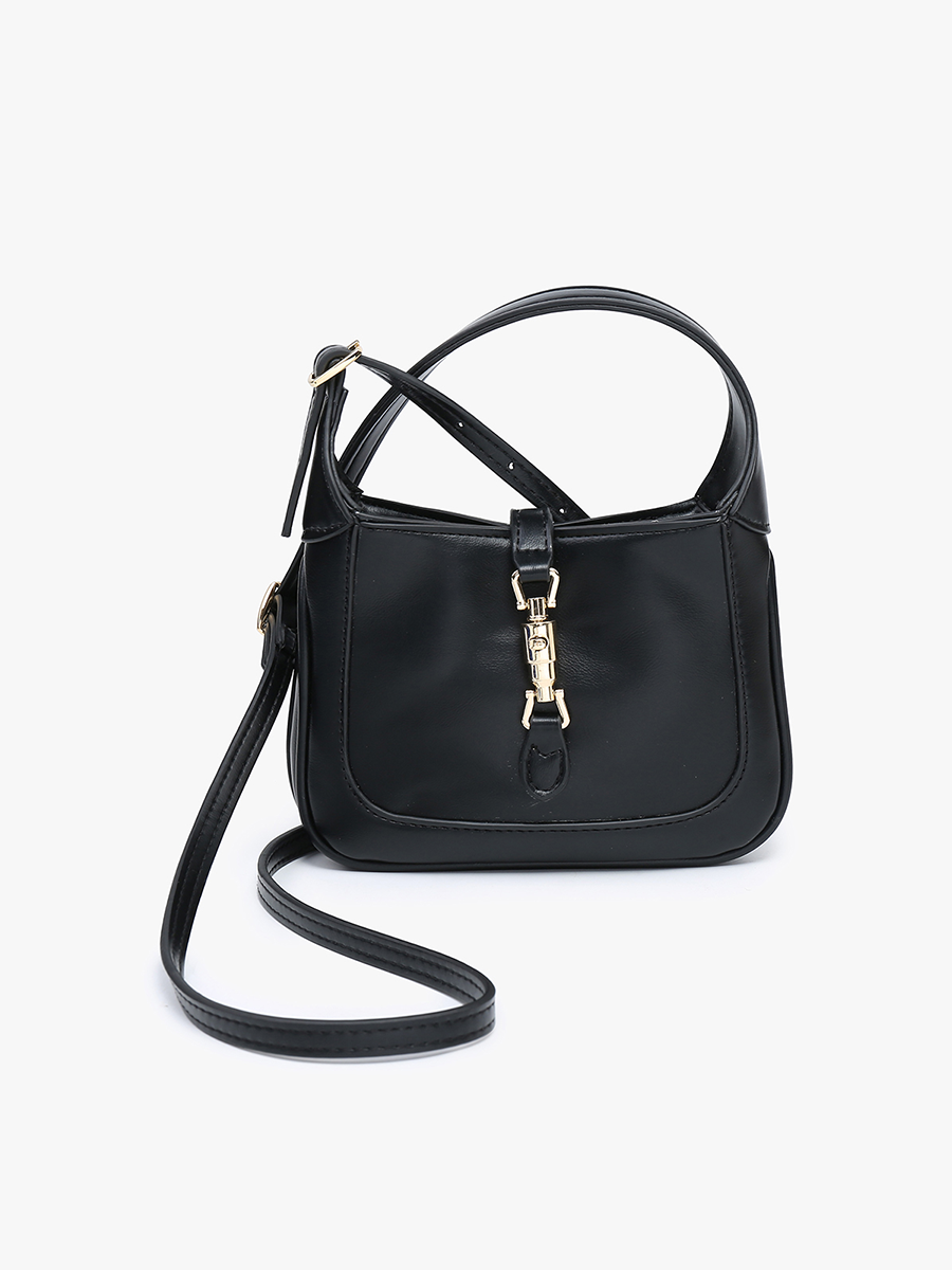Stelliana Vegan Metal Lock Crossbody Black - Jen & Co. vegan handbag