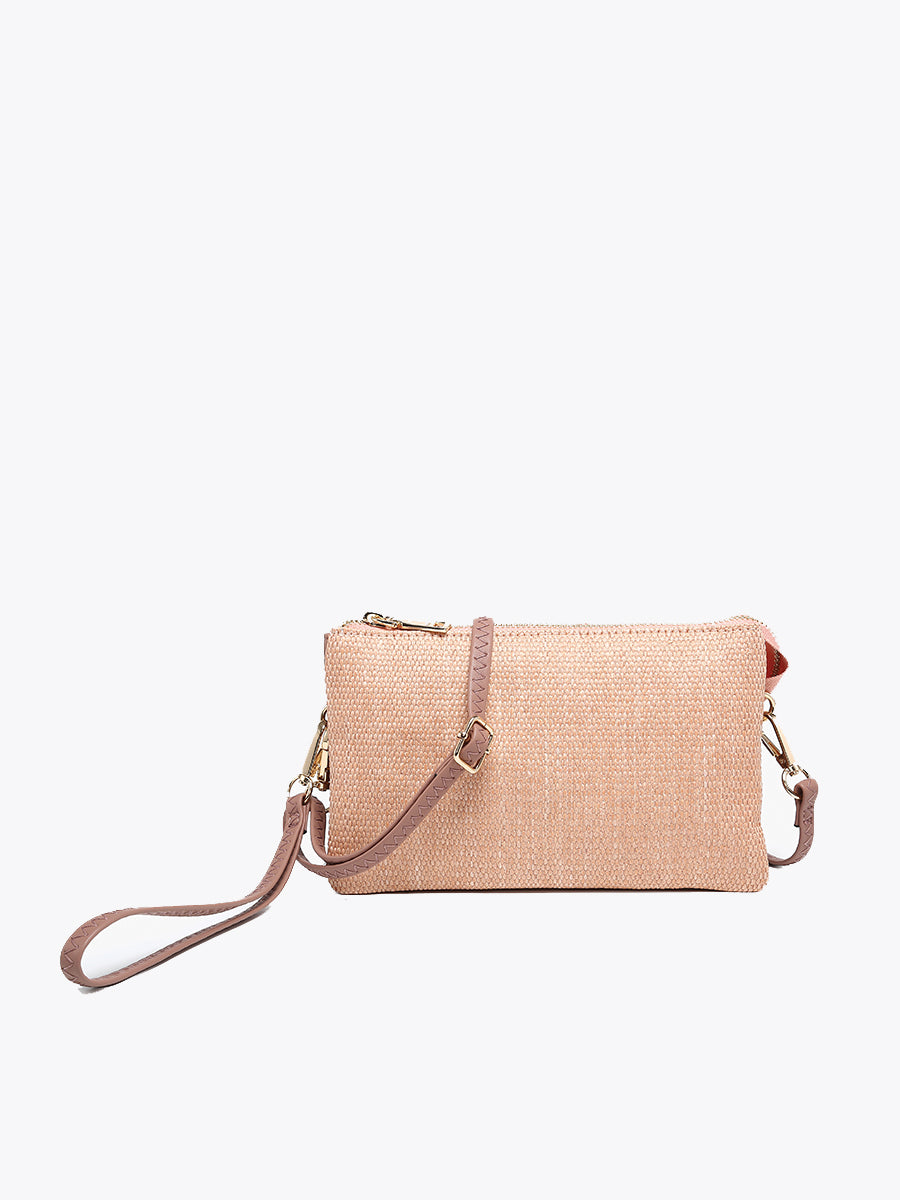 Riley Vegan Micro Straw Crossbody Rose - Jen & Co. vegan handbag