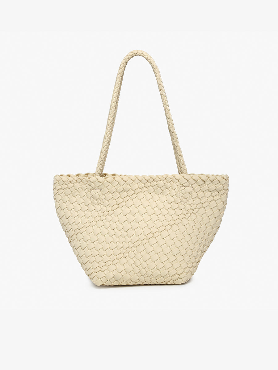Ava Handwoven Bucket Bag/Tote in Off White - Jen & Co. vegan handbag