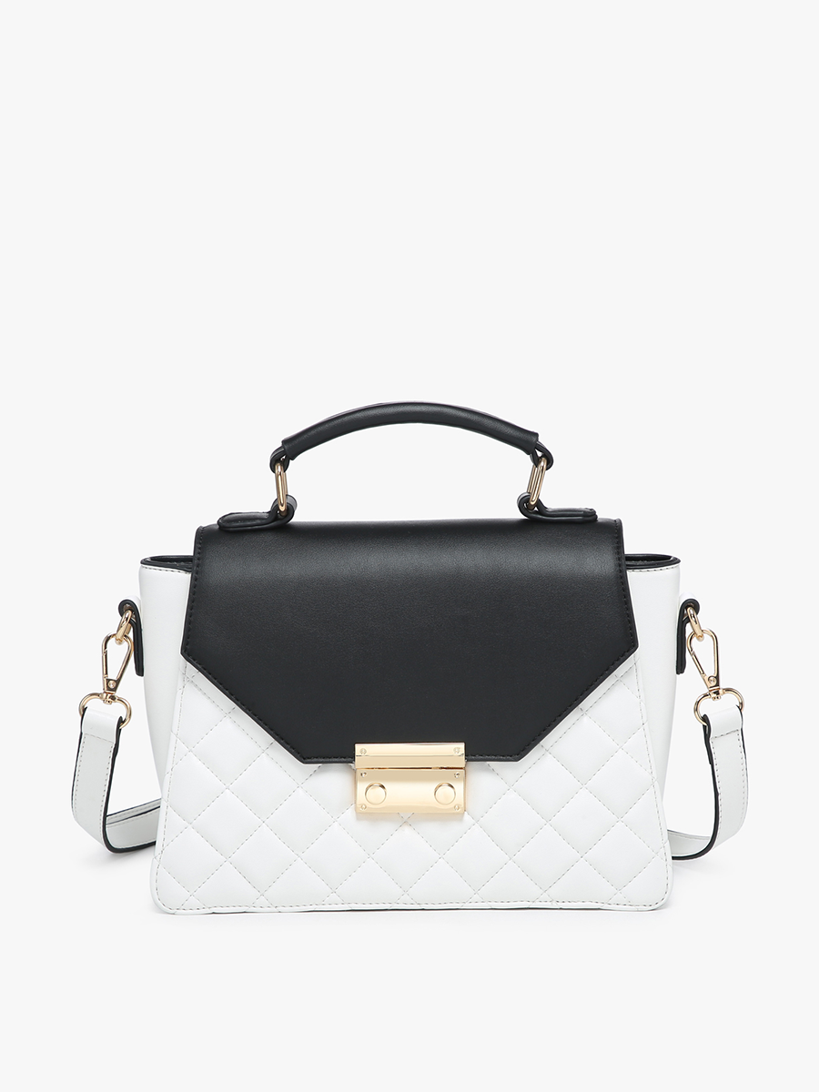 Lou Vegan Square Quilted Crossbody Black Ivory - Jen & Co. vegan handbag