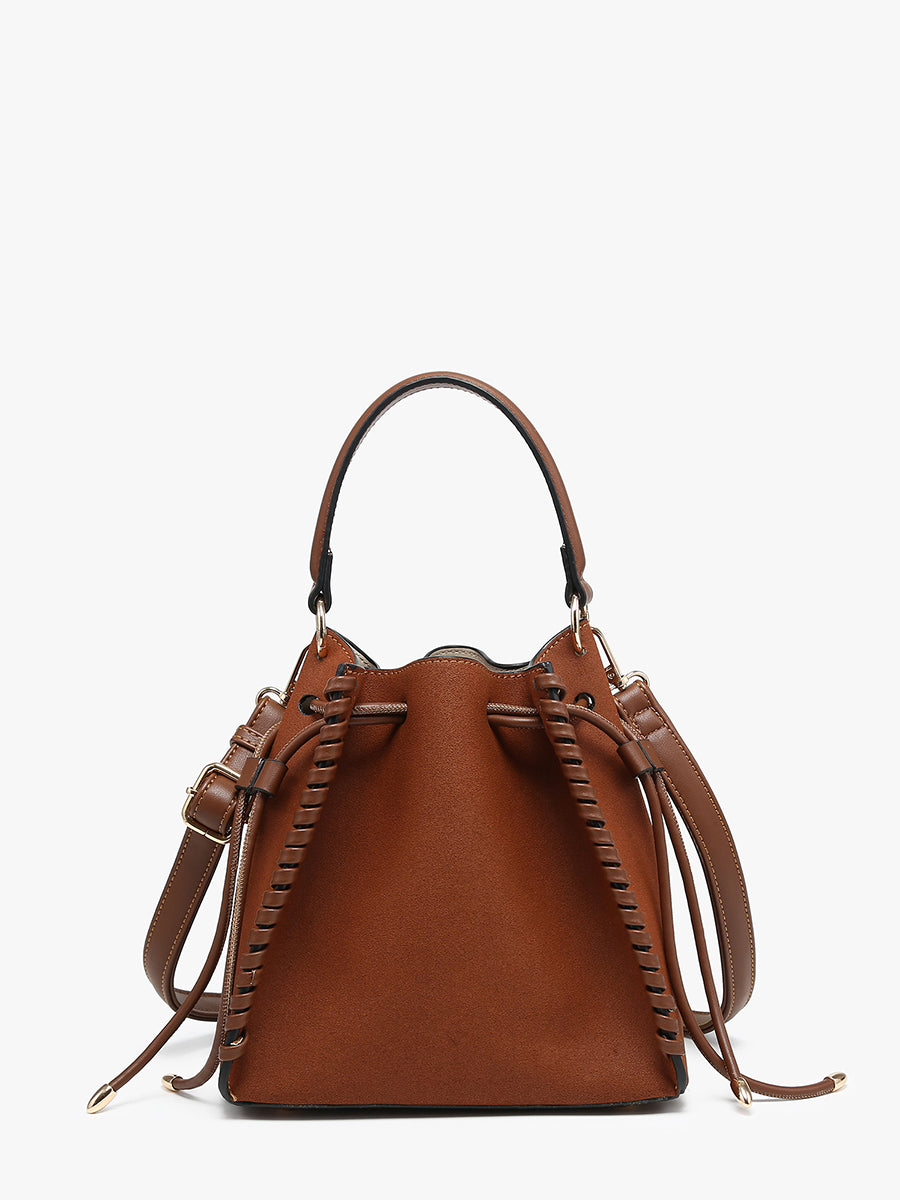 Elsa Vegan Suede Bucket Bag Brown - Jen & Co. vegan handbag