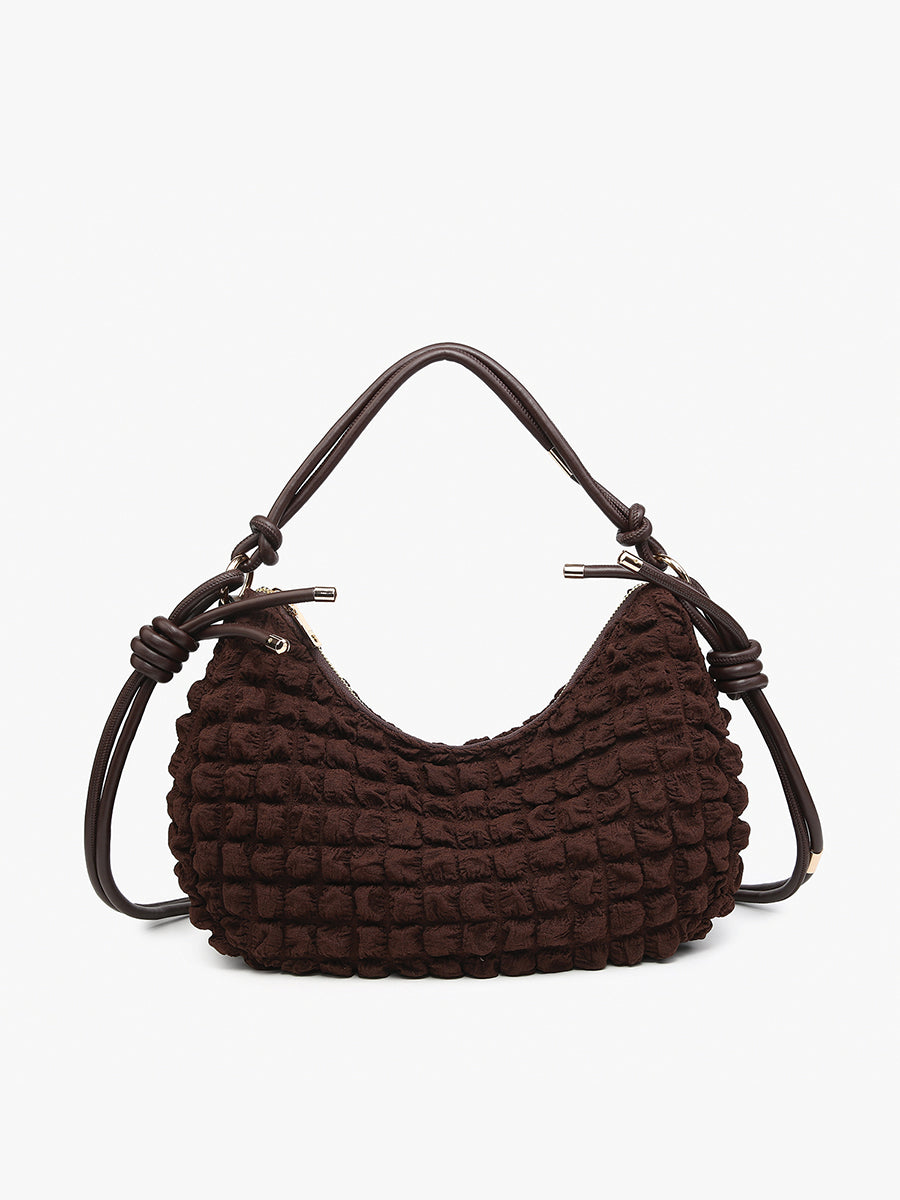Nelly Quilted Nylon Shoulder Bag Espresso - Jen & Co. vegan handbag