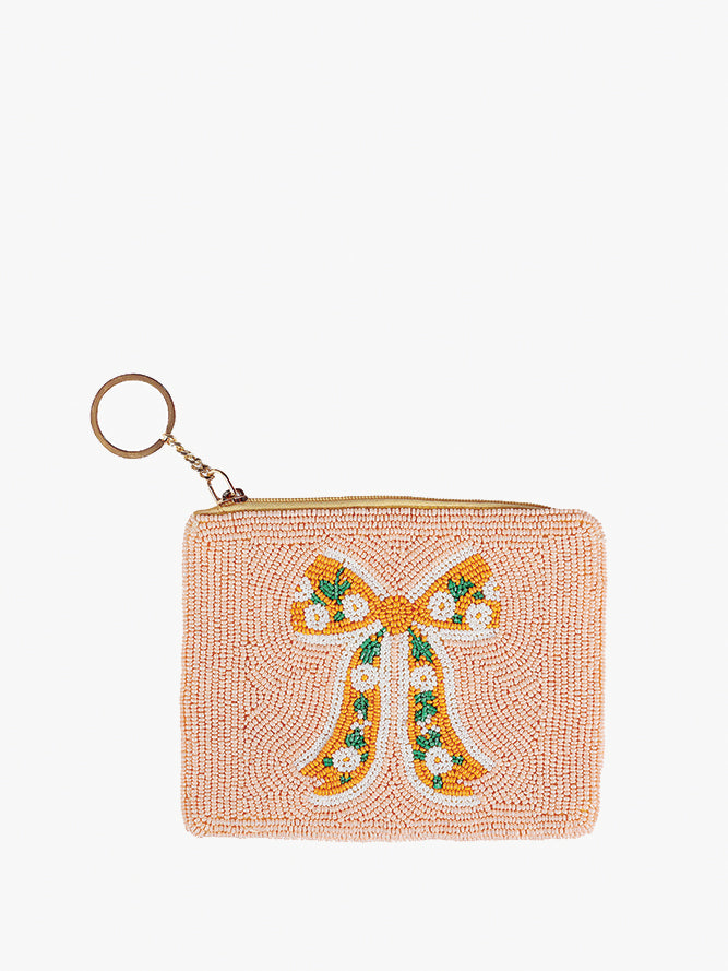 Ricki Beaded Coin Pouch Sherbet Bow - Jen & Co. vegan handbag