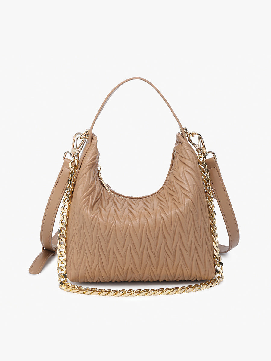 Brenna Vegan Patterned Shoulder Bag in Taupe - Jen & Co. vegan handbag