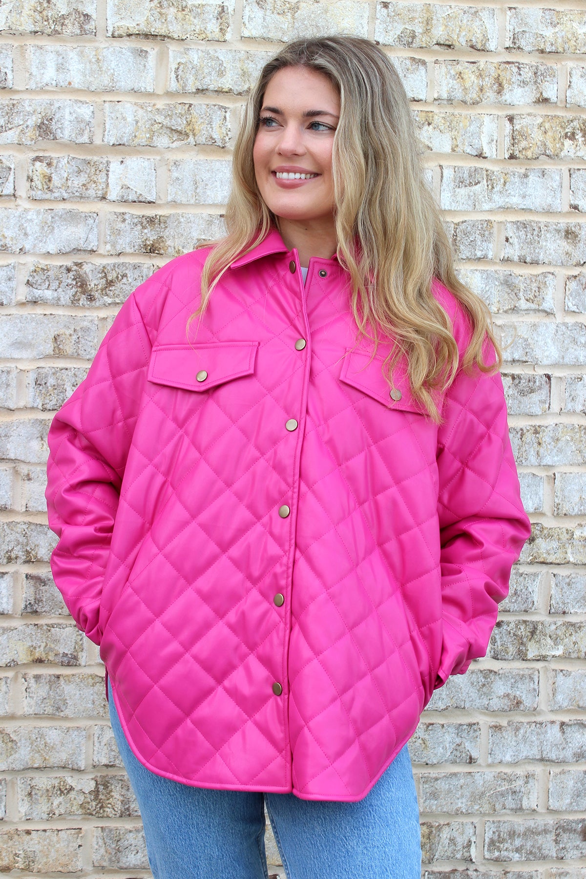 Reign Vegan Leather Jacket in Hot Pink - Jen & Co. vegan handbag