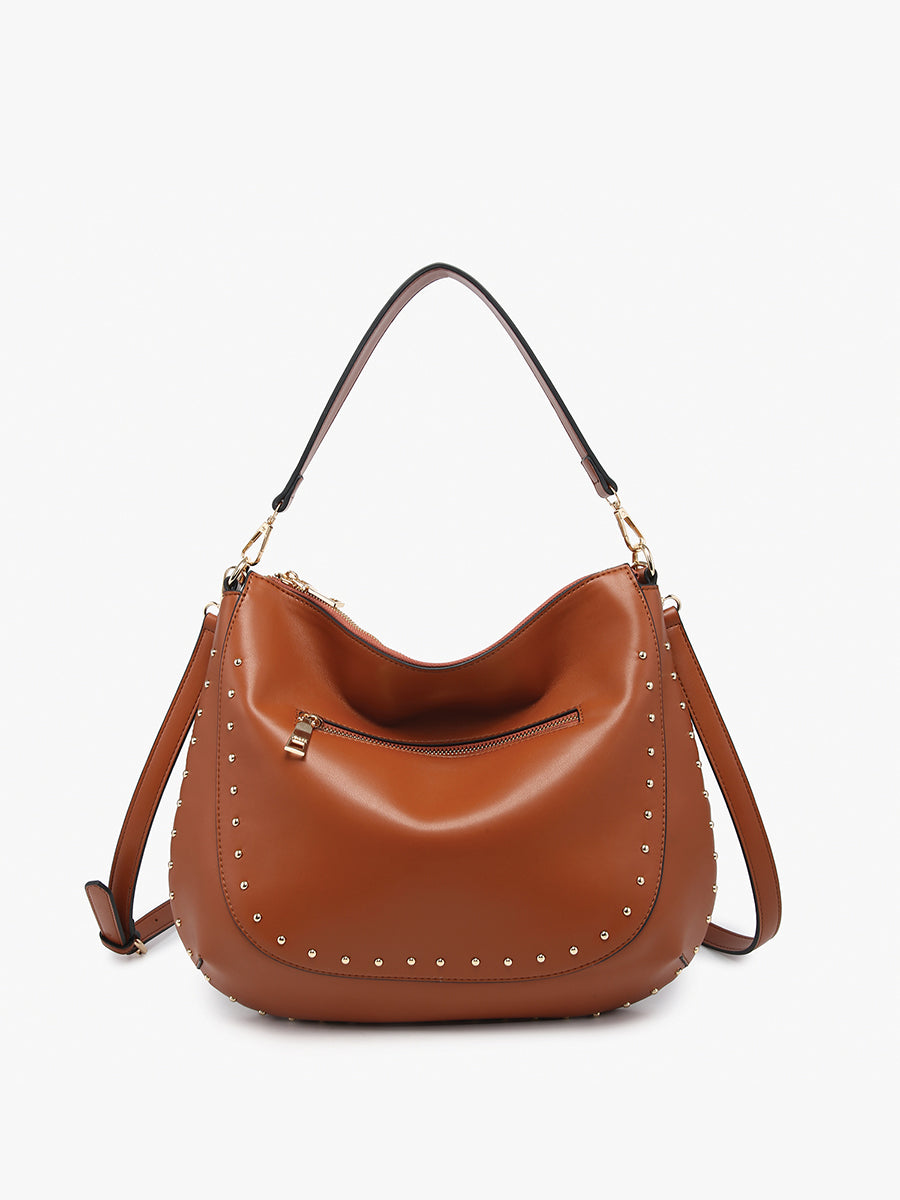 Aurelia Vegan Studded Hobo in Brown - Jen & Co. vegan handbag