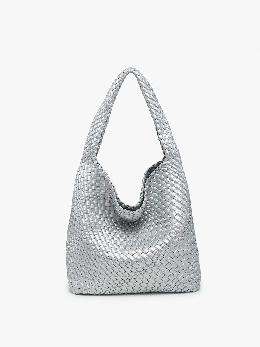 Rachel Handwoven Hobo Silver - Jen & Co. vegan handbag