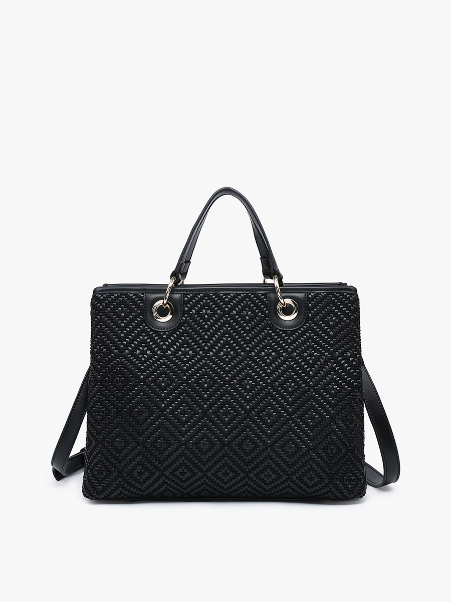 Nancy Vegan Diamond Woven Tote Black - Jen & Co. vegan handbag