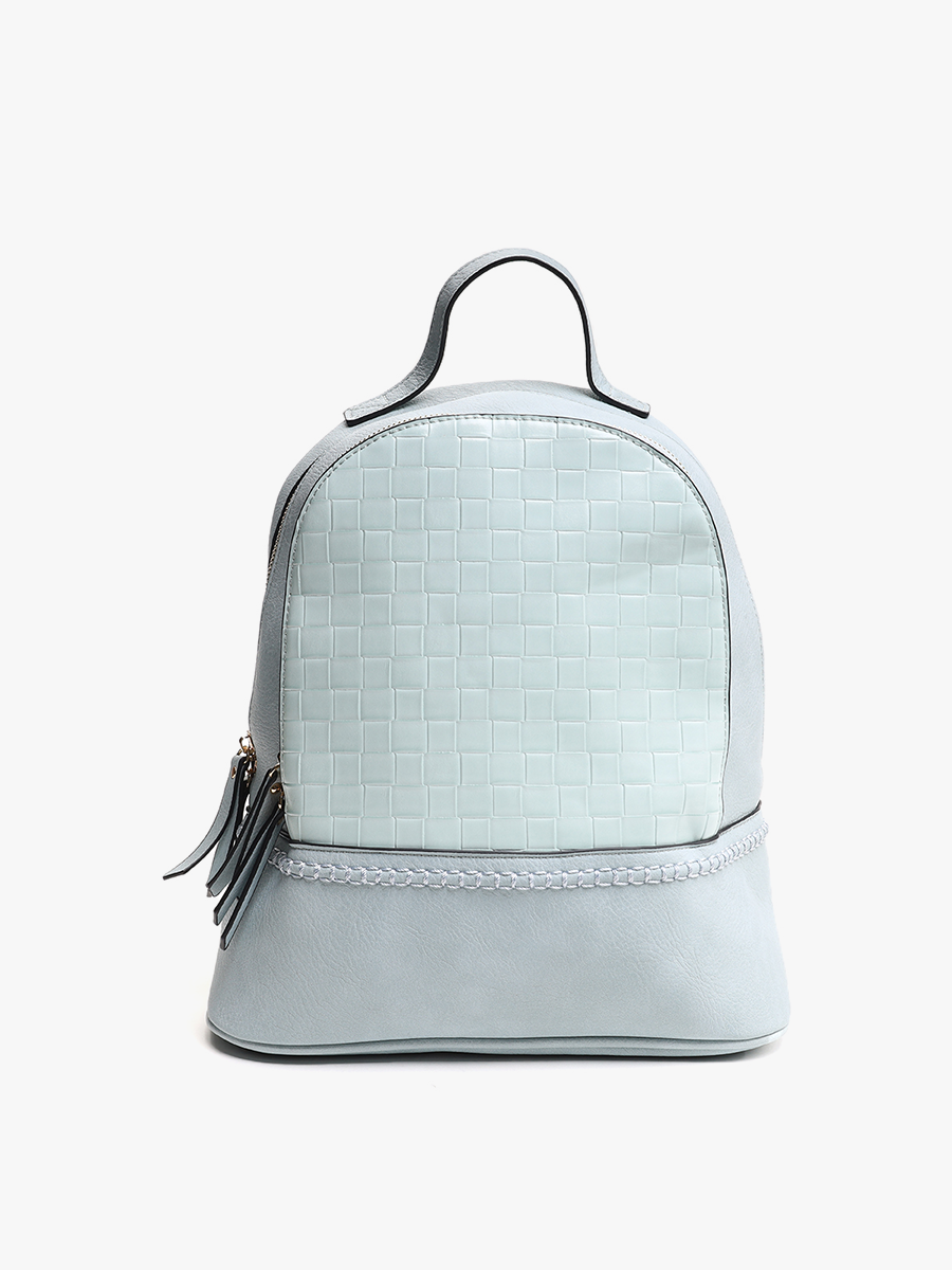 Marty Vegan Backpack in Woven-Baby Blue - Jen & Co. vegan handbag
