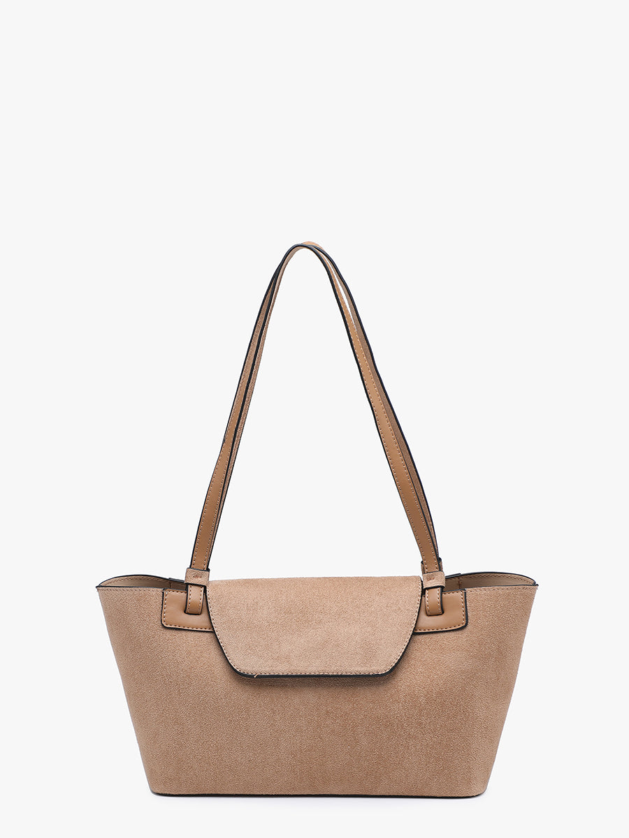 Reese Vegan Suede Shoulder Bag Taupe - Jen & Co. vegan handbag