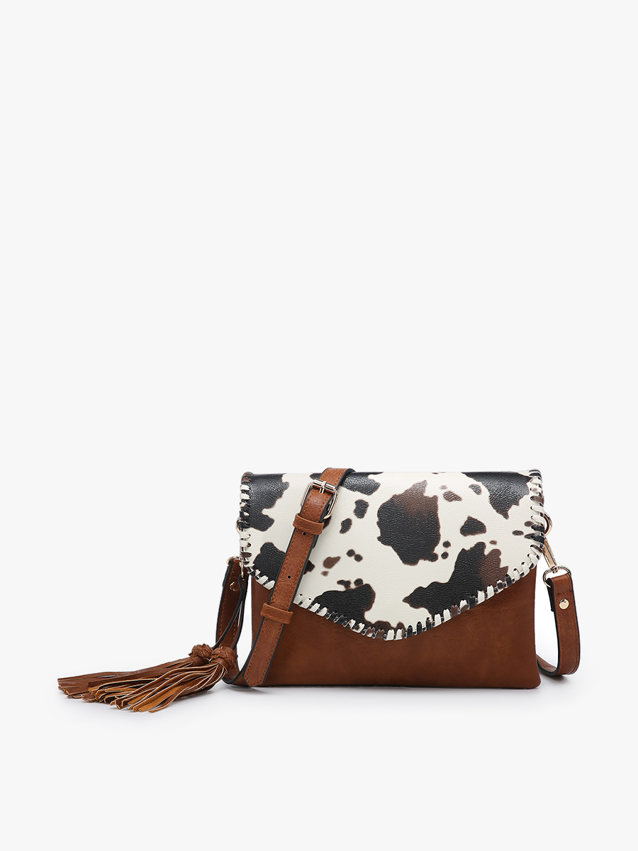 Sloane Vegan Crossbody in Cow-White - Jen & Co. vegan handbag