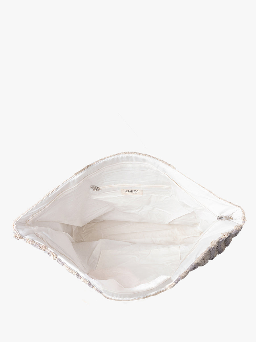 Gray Striped Woven Cotton Tote