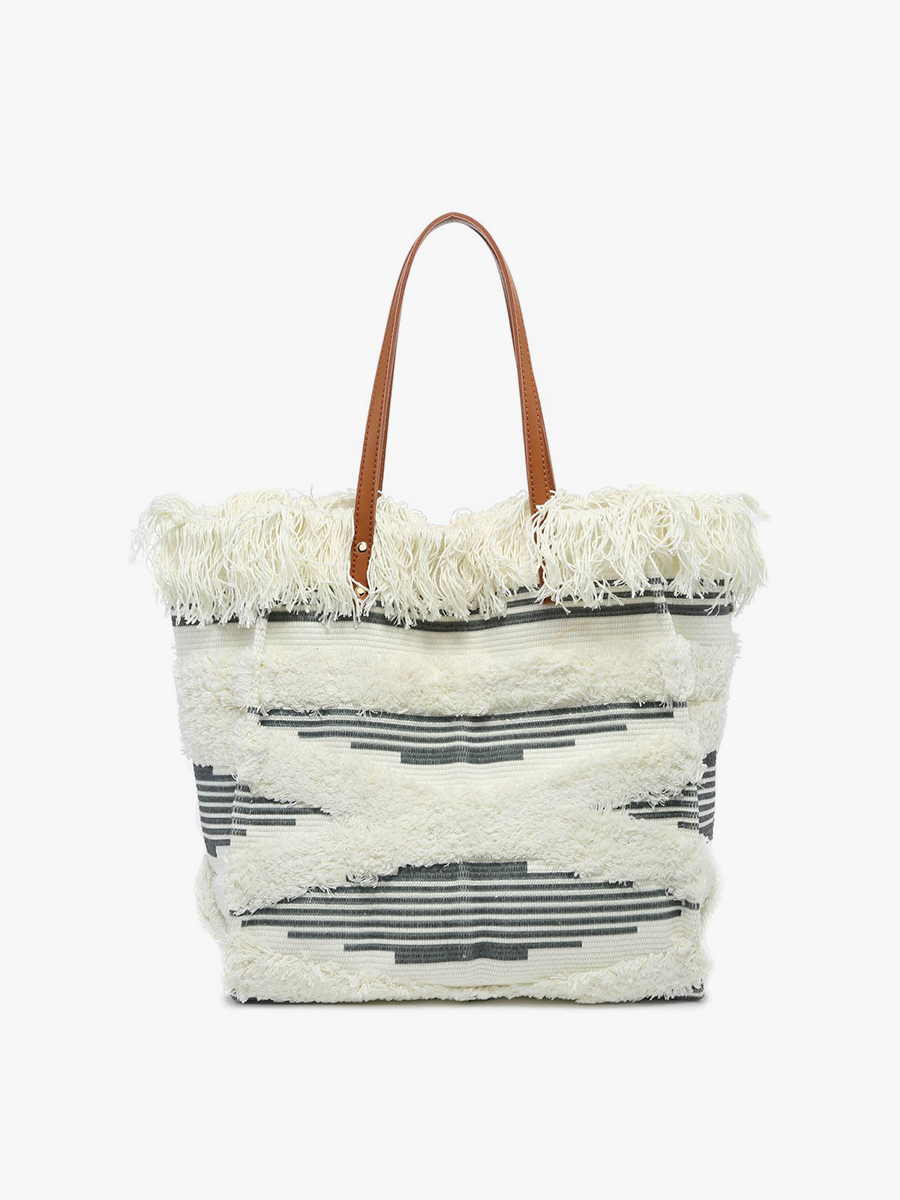 Madison Woven Tote Black White - Jen & Co. vegan handbag