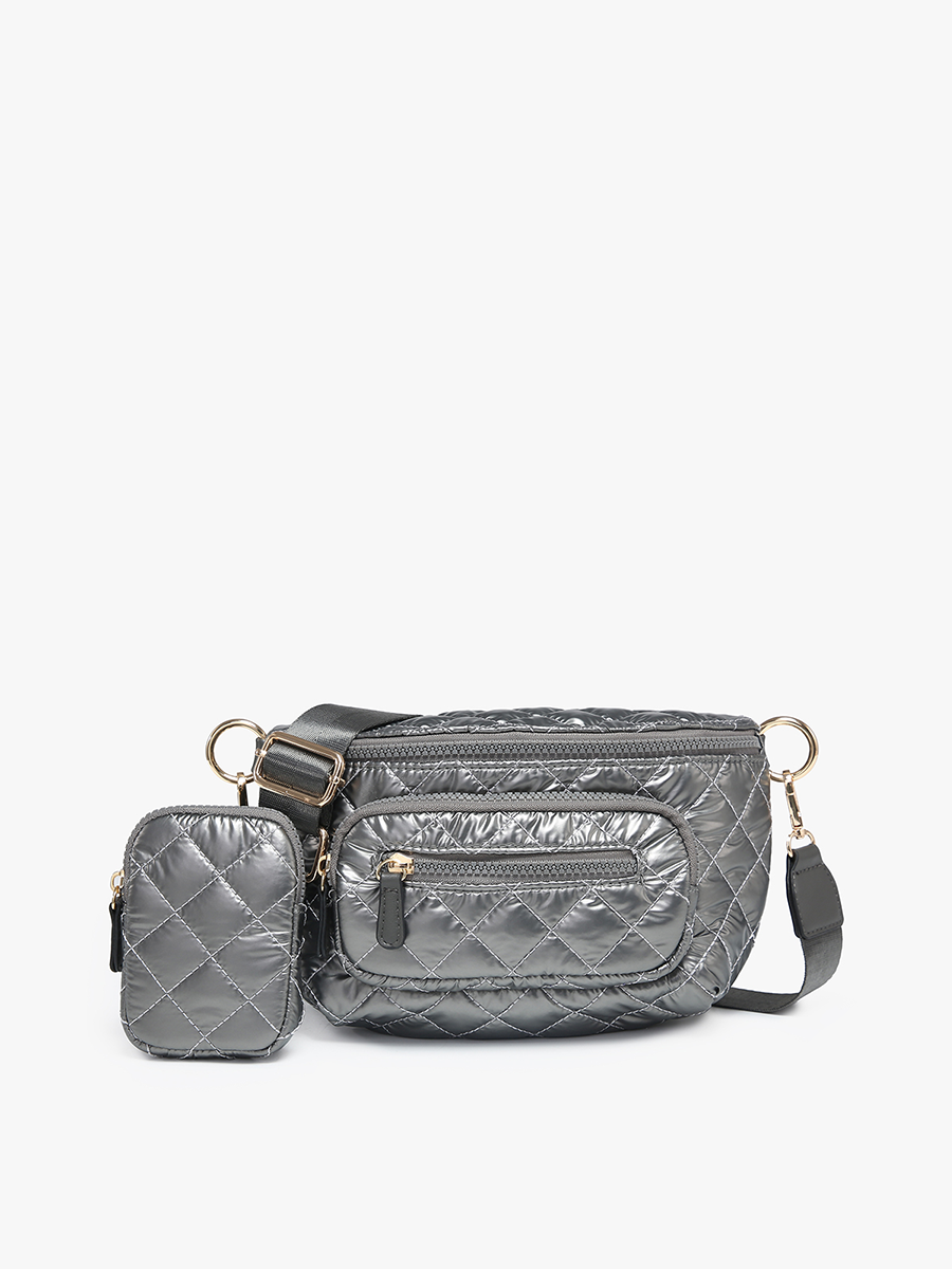 Arianna Vegan Nylon Belt Bag in Gunmetal - Jen & Co. vegan handbag