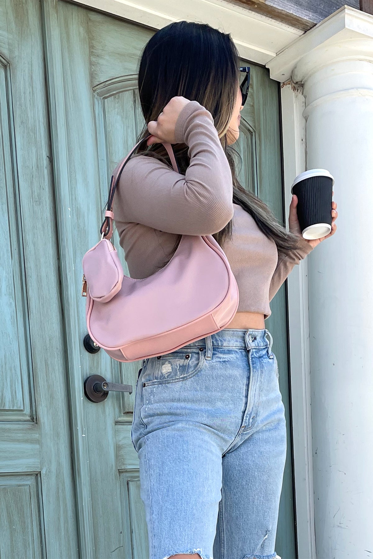 Jada Vegan Nylon Shoulder Bag - Jen & Co. vegan handbag