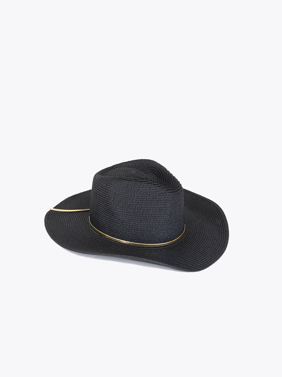 Toryn Metallic Trim Straw Hat Black - Jen & Co. vegan handbag