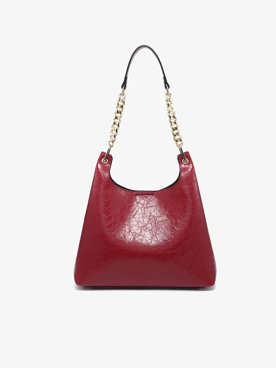 Birch Vegan Gloss Shoulder Bag Mahogany - Jen & Co. vegan handbag