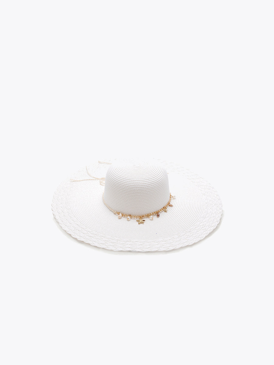 Nila Charm Trim Straw Hat White - Jen & Co. vegan handbag