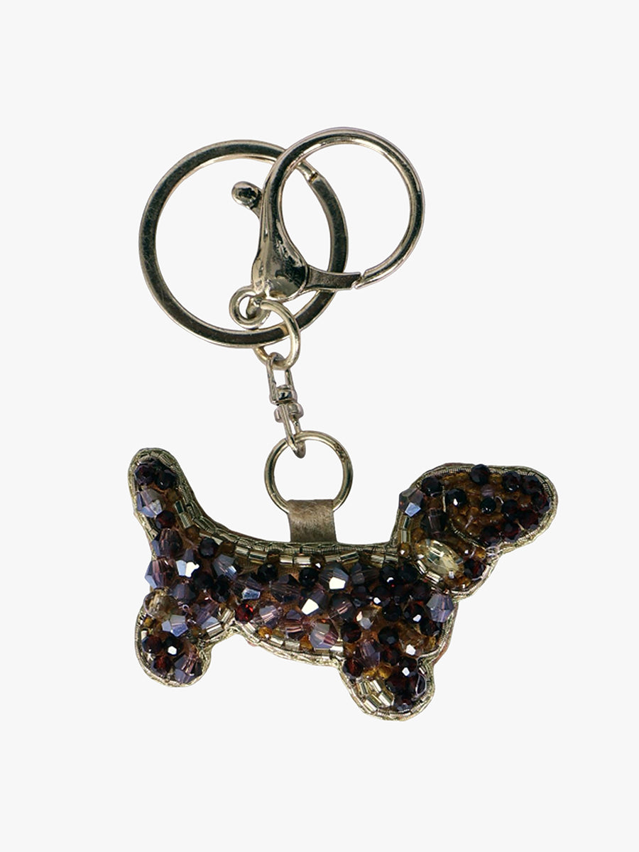Beaded Bag Charm Dachshund Brown - Jen & Co. vegan handbag