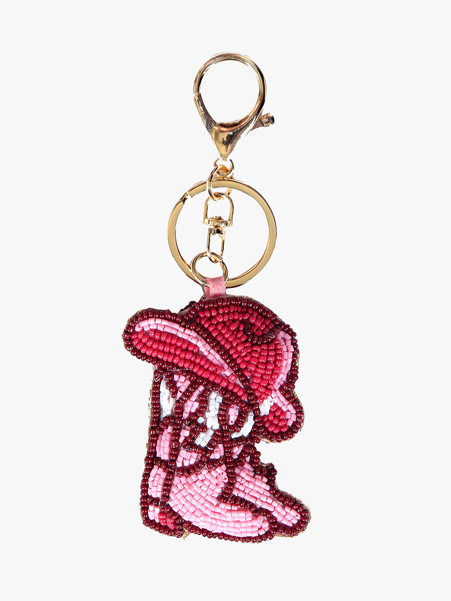 Beaded Bag Charm Pink Boots - Jen & Co. vegan handbag